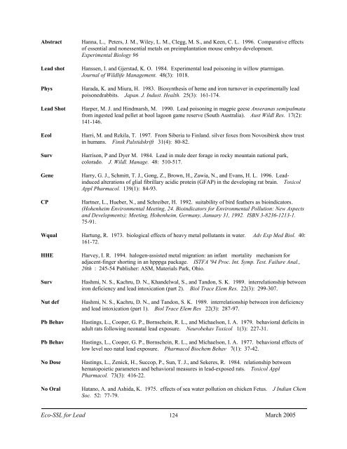 C:\Eco-SSLs\Contaminant Specific Documents\Lead\November  ...