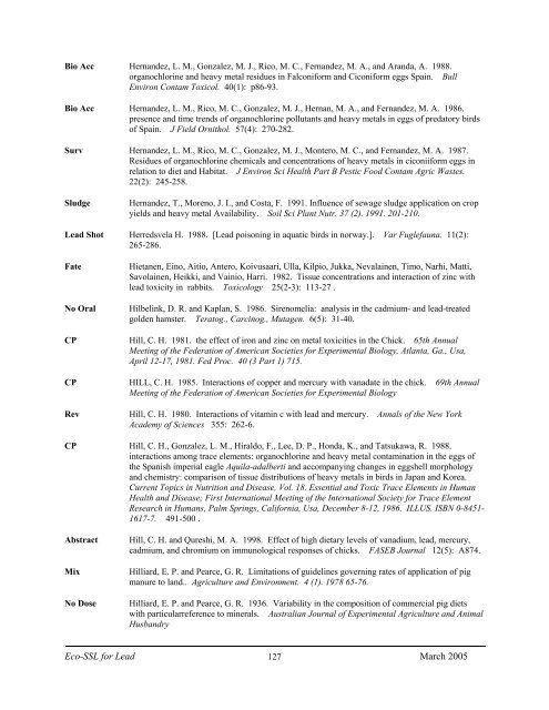 C:\Eco-SSLs\Contaminant Specific Documents\Lead\November  ...