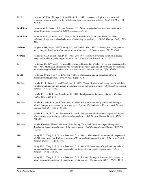 C:\Eco-SSLs\Contaminant Specific Documents\Lead\November  ...