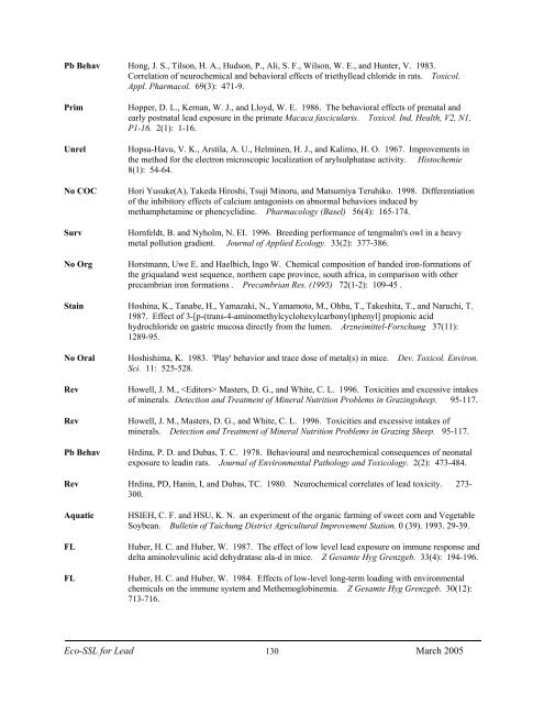 C:\Eco-SSLs\Contaminant Specific Documents\Lead\November  ...