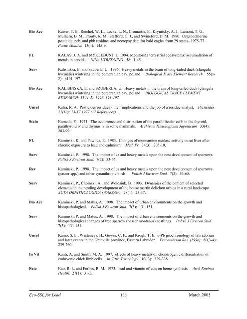 C:\Eco-SSLs\Contaminant Specific Documents\Lead\November  ...