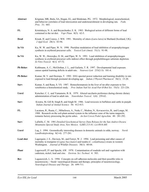 C:\Eco-SSLs\Contaminant Specific Documents\Lead\November  ...