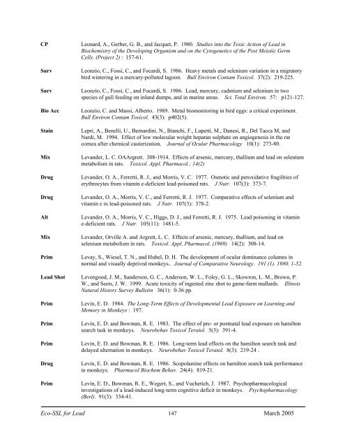 C:\Eco-SSLs\Contaminant Specific Documents\Lead\November  ...