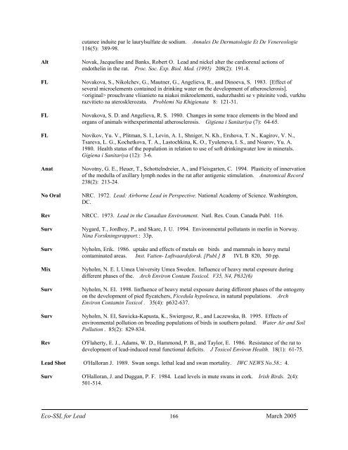 C:\Eco-SSLs\Contaminant Specific Documents\Lead\November  ...