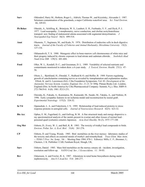 C:\Eco-SSLs\Contaminant Specific Documents\Lead\November  ...