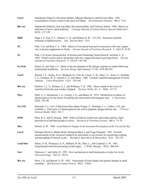 C:\Eco-SSLs\Contaminant Specific Documents\Lead\November  ...