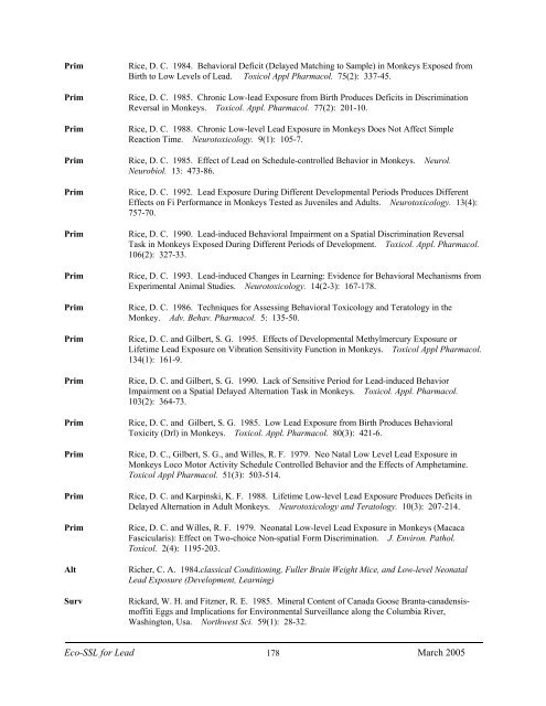 C:\Eco-SSLs\Contaminant Specific Documents\Lead\November  ...