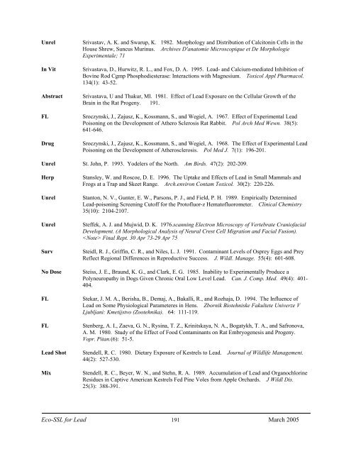 C:\Eco-SSLs\Contaminant Specific Documents\Lead\November  ...