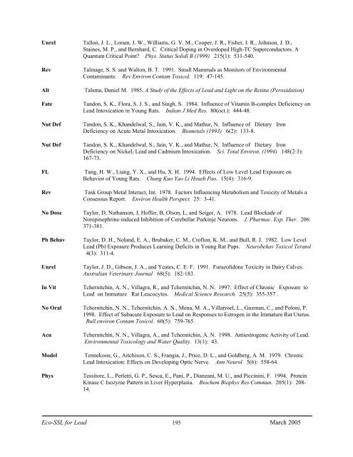 C:\Eco-SSLs\Contaminant Specific Documents\Lead\November  ...