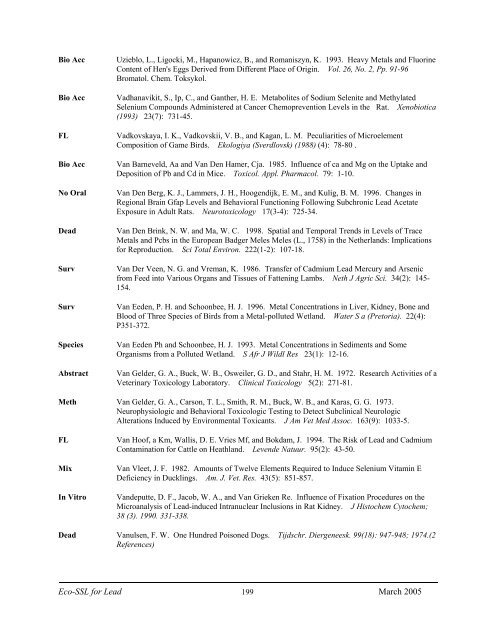 C:\Eco-SSLs\Contaminant Specific Documents\Lead\November  ...