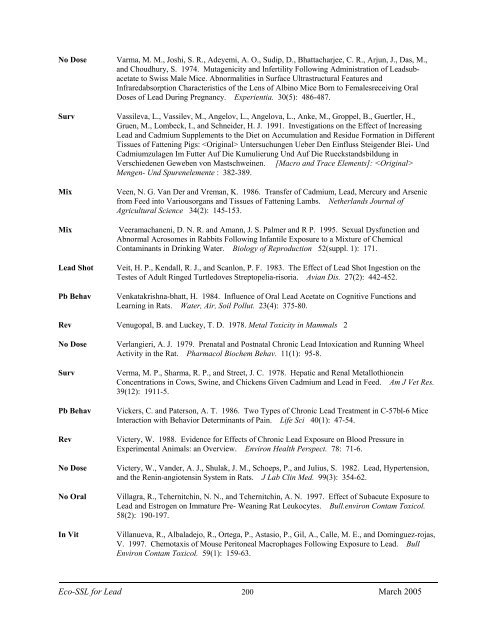 C:\Eco-SSLs\Contaminant Specific Documents\Lead\November  ...