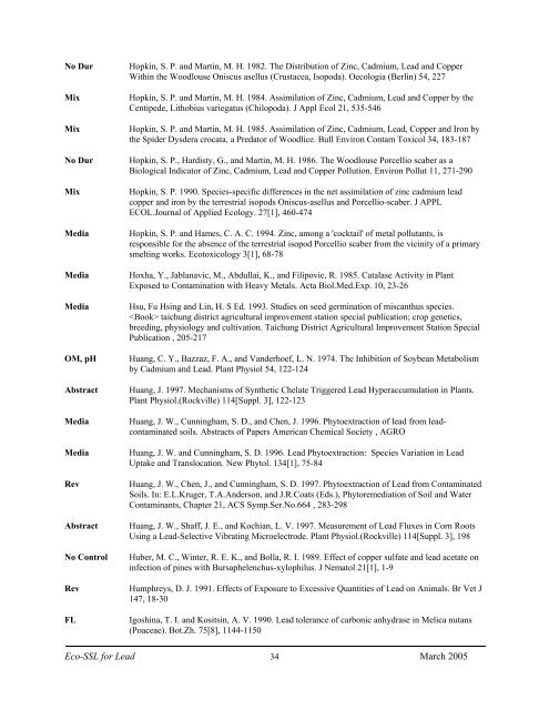 C:\Eco-SSLs\Contaminant Specific Documents\Lead\November  ...