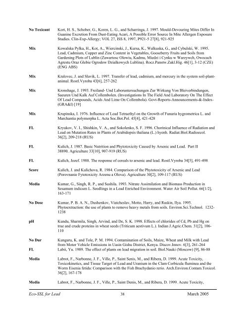 C:\Eco-SSLs\Contaminant Specific Documents\Lead\November  ...