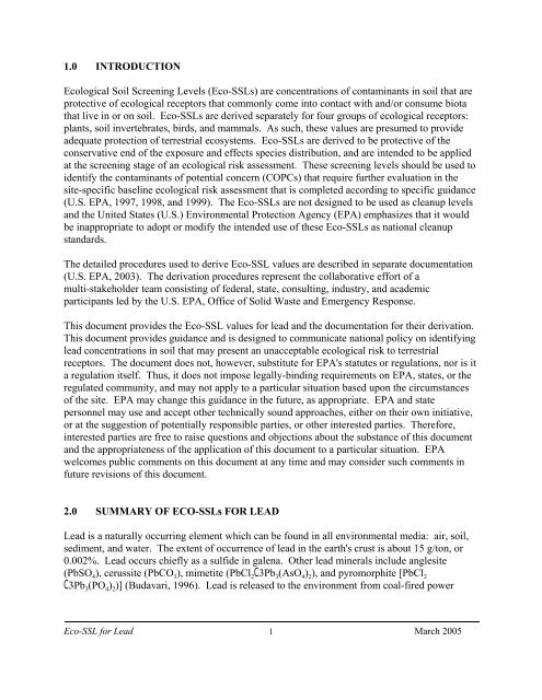 C:\Eco-SSLs\Contaminant Specific Documents\Lead\November  ...