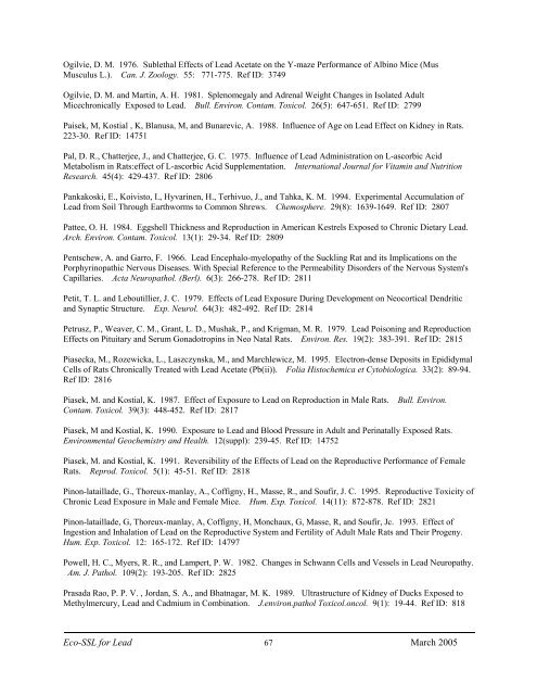 C:\Eco-SSLs\Contaminant Specific Documents\Lead\November  ...