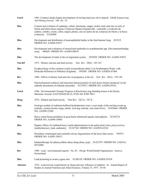 C:\Eco-SSLs\Contaminant Specific Documents\Lead\November  ...