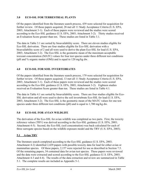 C:\Eco-SSLs\Contaminant Specific Documents\Lead\November  ...