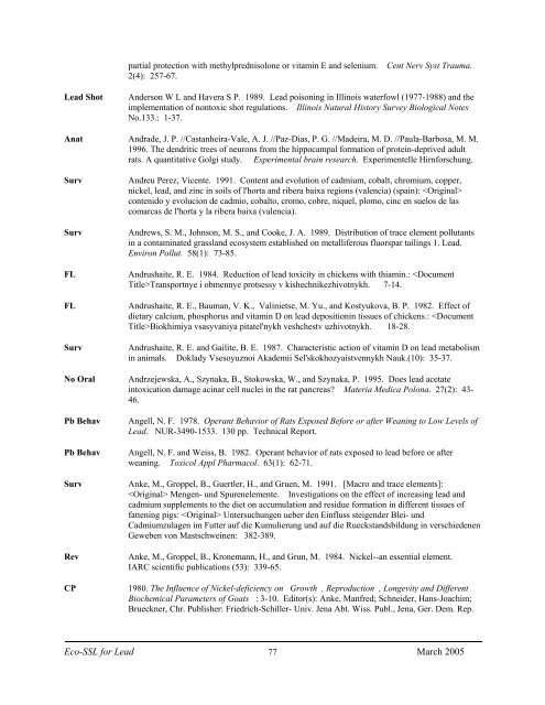 C:\Eco-SSLs\Contaminant Specific Documents\Lead\November  ...