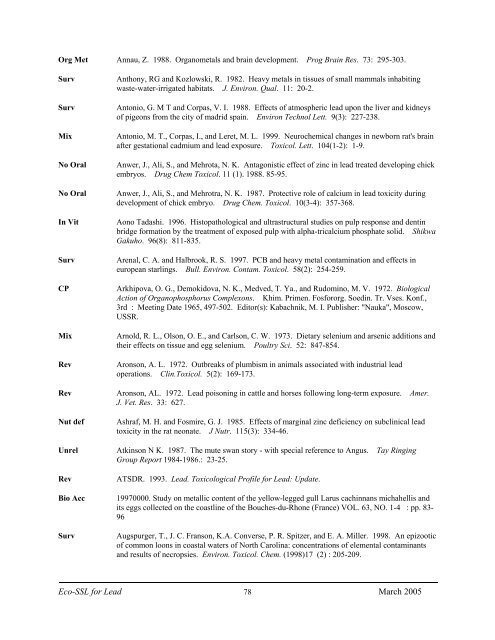 C:\Eco-SSLs\Contaminant Specific Documents\Lead\November  ...