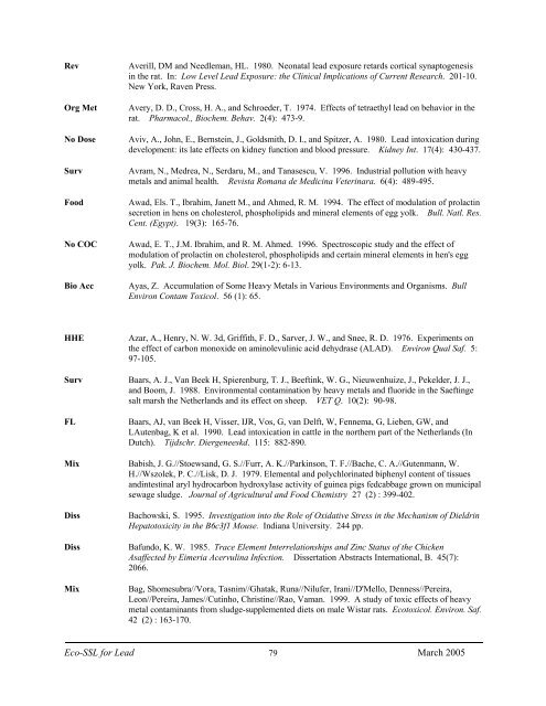 C:\Eco-SSLs\Contaminant Specific Documents\Lead\November  ...