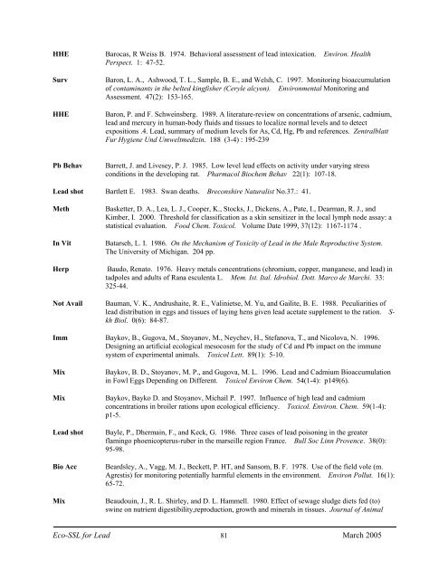 C:\Eco-SSLs\Contaminant Specific Documents\Lead\November  ...