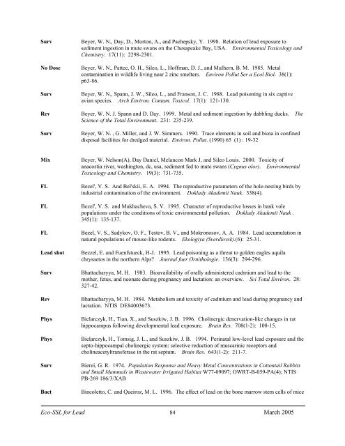 C:\Eco-SSLs\Contaminant Specific Documents\Lead\November  ...