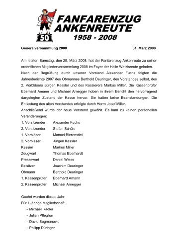 Bericht Mitgliederversammlung 2008 - Fanfarenzug Ankenreute