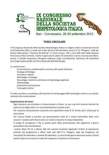 Scarica il PDF della terza circolare - Societas Herpetologica Italica ...