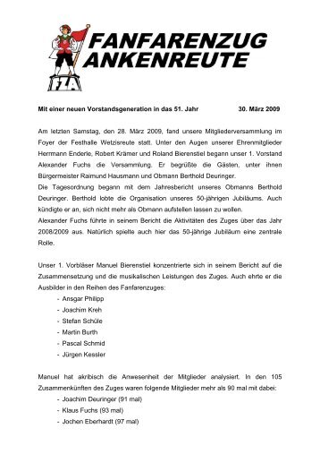 Bericht Mitgliederversammlung 2009 - Fanfarenzug Ankenreute