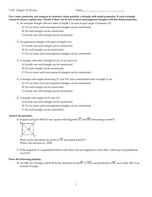 T 103 Chapter 10 Review ...