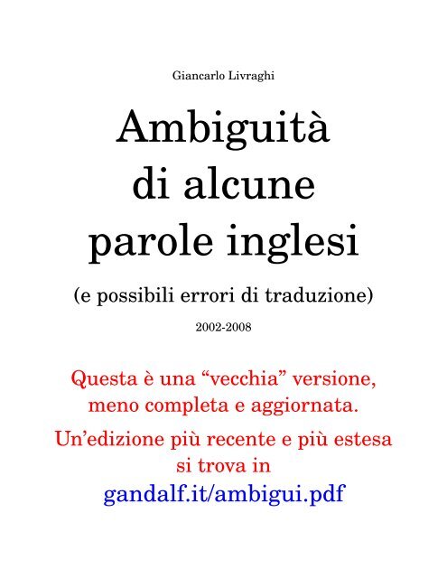 Ambiguità Di Alcune Parole Inglesi Gandalf