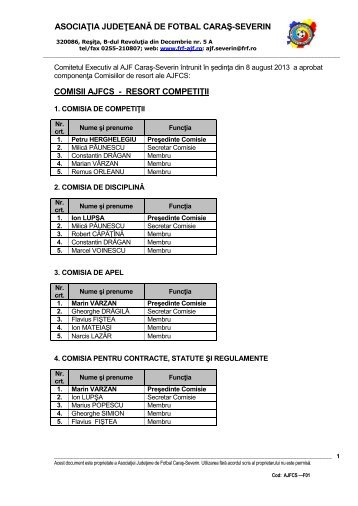 asociaÅ£ia judeÅ£eanÄ de fotbal caraÅ-severin comisii ajfcs - FRF-AJF.ro