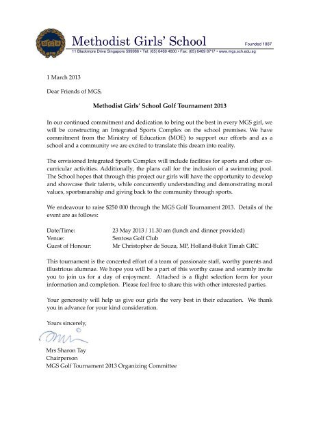Mgs golf tournament appeal letter form methodist girls school