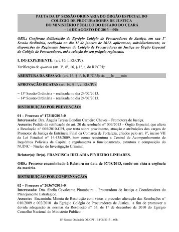 15Âª SessÃ£o OrdinÃ¡ria - MinistÃ©rio PÃºblico do Estado do CearÃ¡