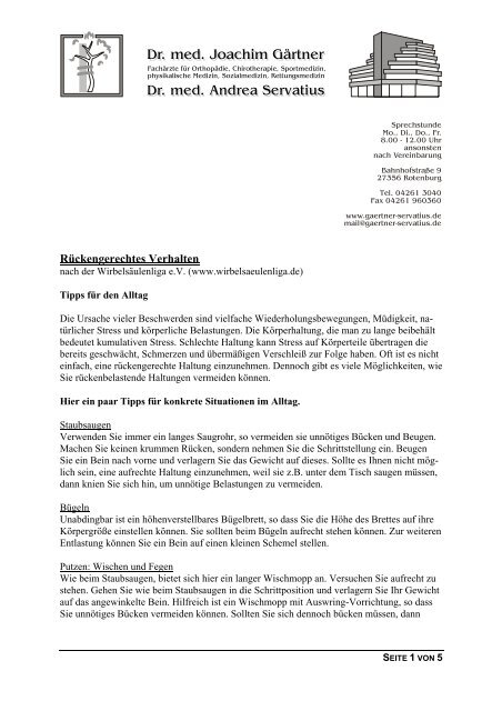 PDF Rückengerechtes Verhalten Dr. med. Joachim Gärtner & Dr