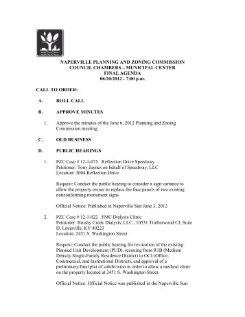 Planning and Zoning Commission - 6/20/2012 - City of Naperville