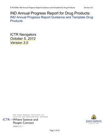 IND Annual Progress Report for Drug Products: - The Johns Hopkins ...