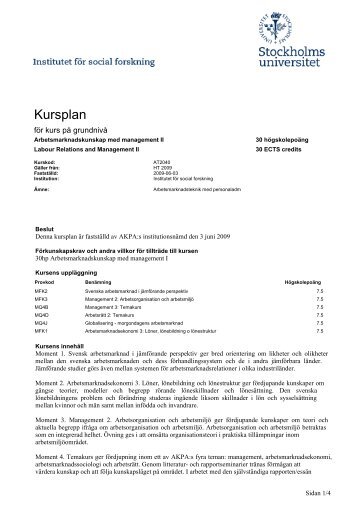 Kursplan AKPA II H09 - Sofi