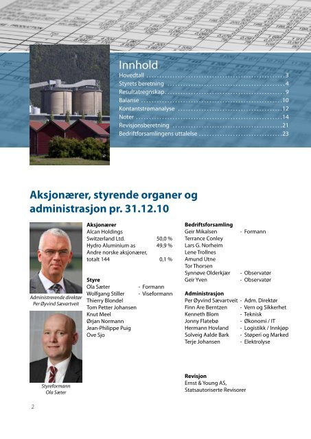 Ãrsrapport 2010 - SÃ¸r-Norge Aluminium AS