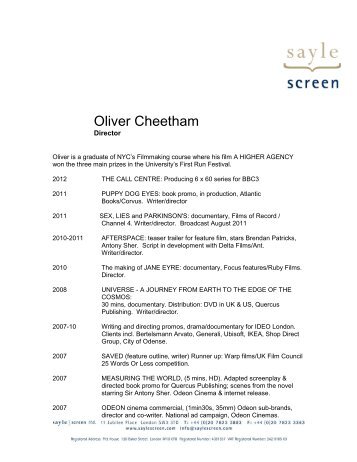 Oliver Cheetham - Sayle Screen