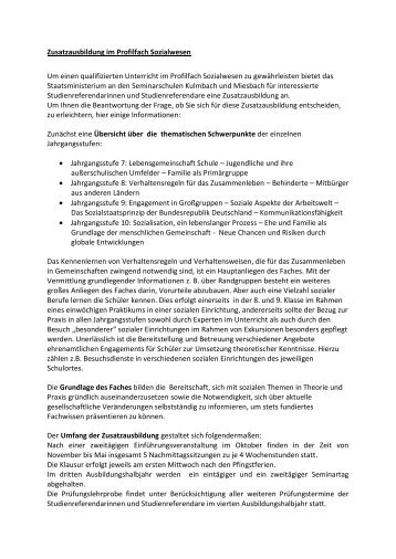 Zusatzausbildung im Profilfach Sozialwesen Um einen qualifizierten ...