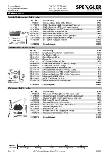 Werkzeugsätze - Spenglereibedarf