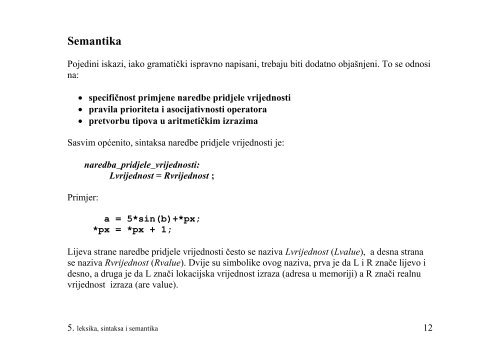 LEKSIKA, SINTAKSA I SEMANTIKA C++ JEZIKA - FESB