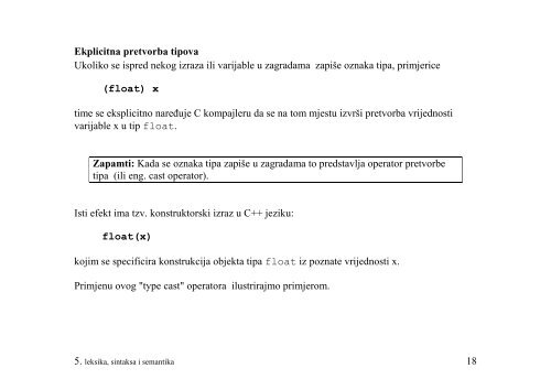 LEKSIKA, SINTAKSA I SEMANTIKA C++ JEZIKA - FESB