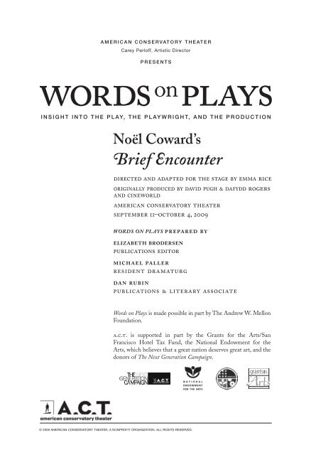 Noël Coward in Brief Encounter - American Conservatory Theater