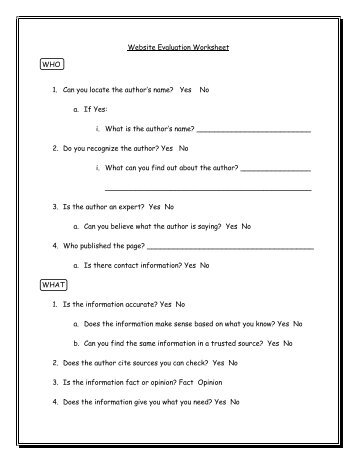 Website Evaluation Worksheet WHO 1. Can you locate the author's ...