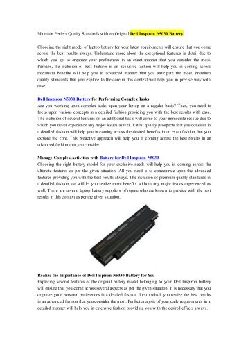 Maintain Perfect Quality Standards with an Original Dell Inspiron N5030 Battery.pdf