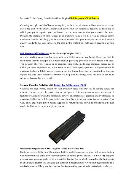 Maintain Perfect Quality Standards with an Original Dell Inspiron N5030 Battery.pdf