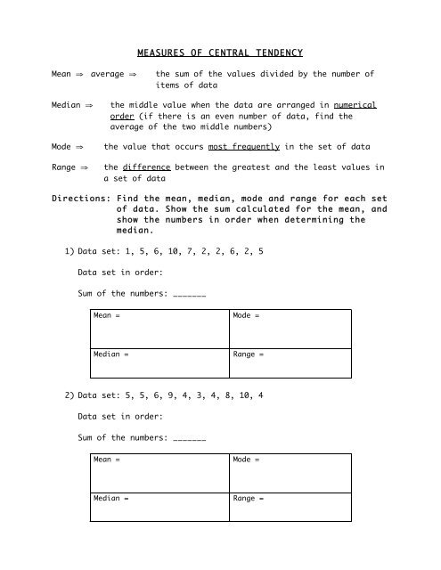 Measures of Central Tendency Worksheet