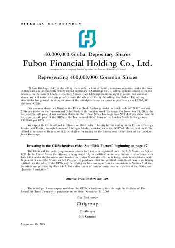 Fubon Financial Holding Co., Ltd. - Corporate Asia Network